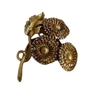Vintage Gold Brass Daisy Sunflower Bouquet Brooch